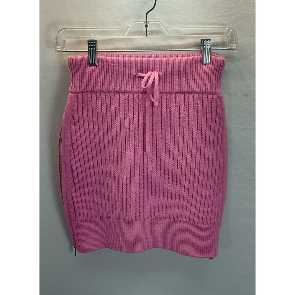 David Koma Plexi Knit Pink Skirt Ribbed Zip Side Size XS Designer $400